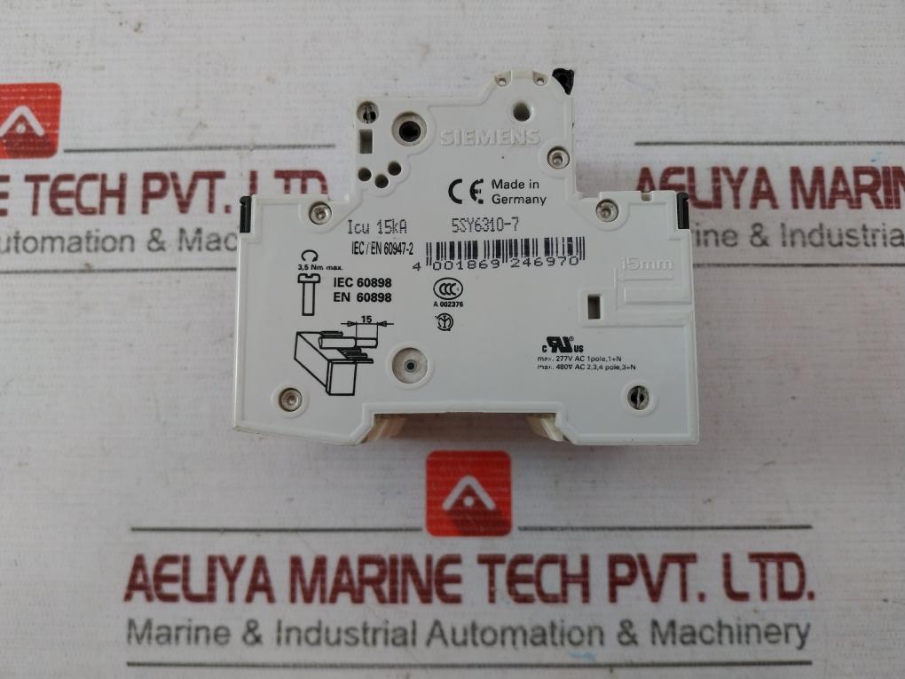 Siemens 5Sy6310-7 Circuit Breaker 400V 15Ka 3,5Nm 277V Ac En 60898