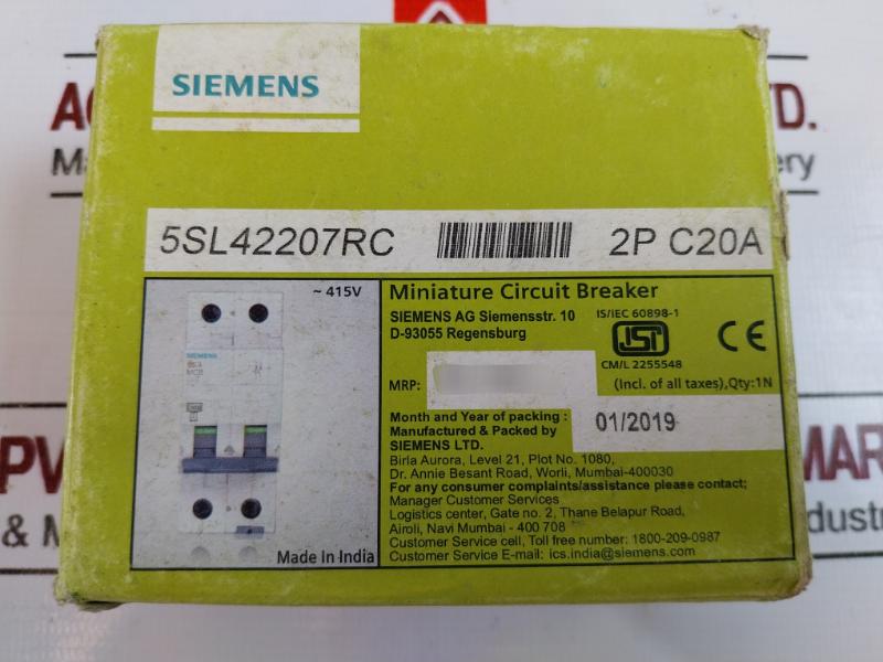 Siemens 5sl42207rc Miniature Circuit Breaker C20 2-pole 415v