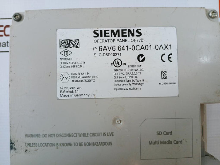 Siemens 6Av6 641-0Ca01-0Ax1 Operator Panel Dc 24V/0.35A Max 480 Gm
