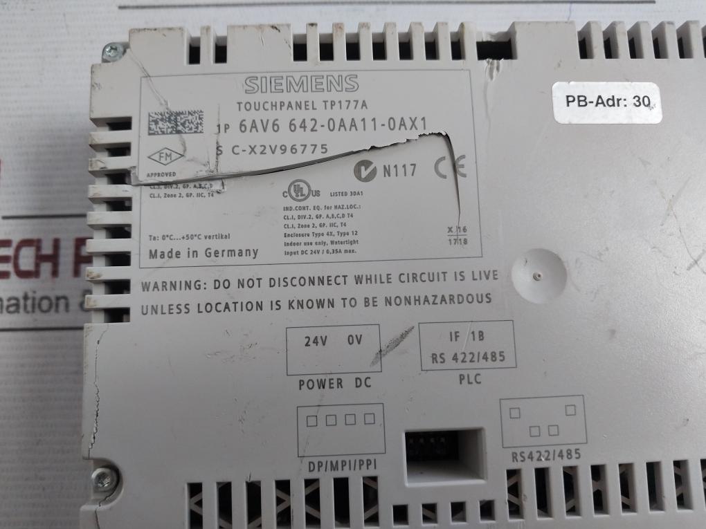 Siemens 6Av6 642-0Aa11-0Ax1 Simatic Touch Panel Tp177A Dc24V/0.35A
