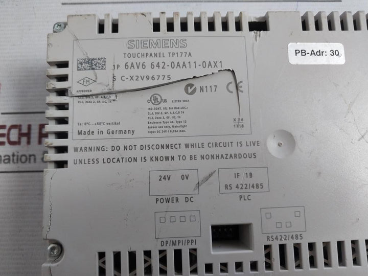 Siemens 6Av6 642-0Aa11-0Ax1 Simatic Touch Panel Tp177A Dc24V/0.35A