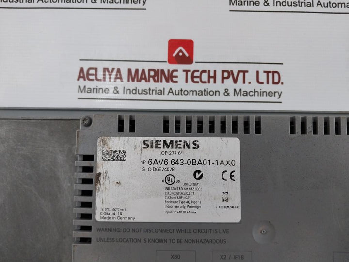 Siemens 6Av6 643-0Ba01-1Ax0 Operator Interface Panel Dc 24V/0,7A Max