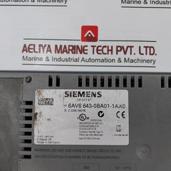 Siemens 6Av6 643-0Ba01-1Ax0 Operator Interface Panel Dc 24V/0,7A Max