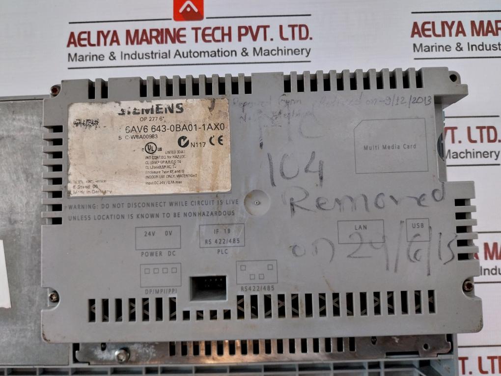 Siemens 6Av6 643-0Ba01-1Ax0 Operator Panel Dc 24V/0 7A Max
