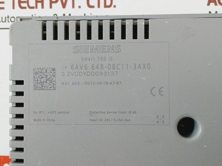 Siemens 6AV6 648-0BC11-3AX0 Smart Line 700 IE Touch Panel 24VDC