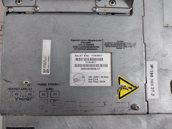 Siemens 6Av7423-2Ac00-0Ca1 Hmi Panel 100-240V-/50-60Hz Max 2,3A