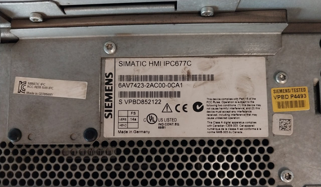 Siemens 6Av7423-2Ac00-0Ca1 Simatic Panel Pc Rev K7 Pmax 150W Max 2,3 A
