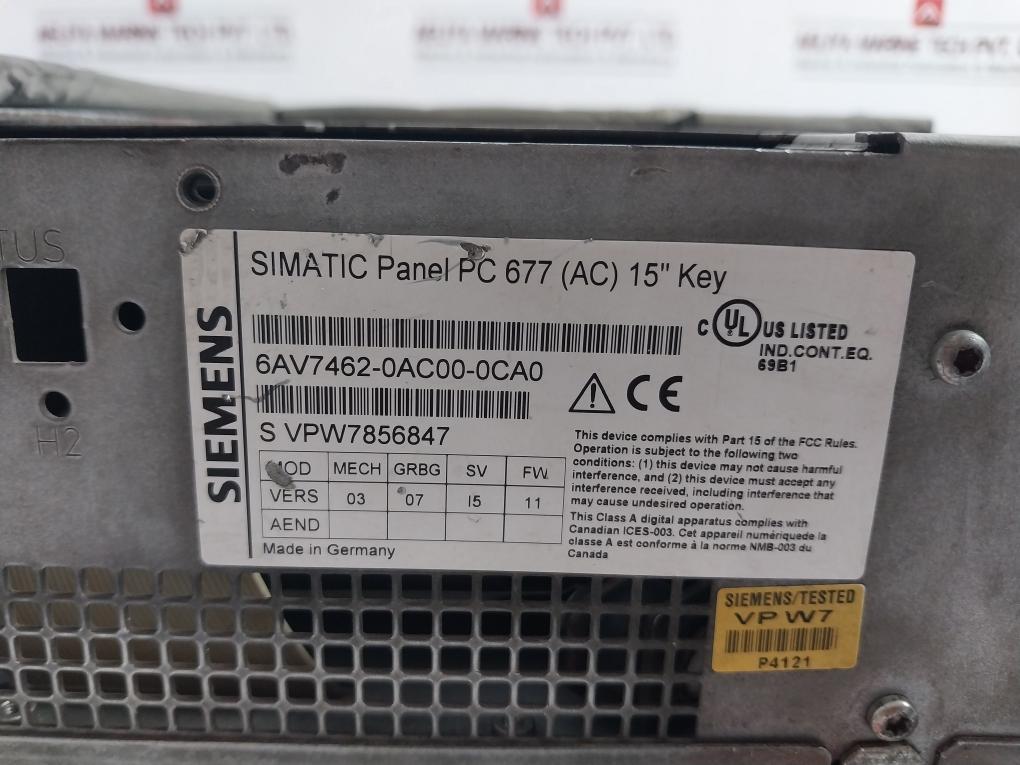 Siemens 6Av7462-0Ac00-0Ca0 Simatic Panel Pc 677 (Ac) 15"Key Rev: I5/15 100-240V