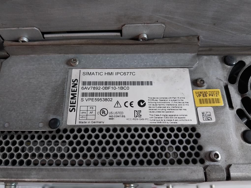 Siemens 6Av7892-0Bf10-1Bc0 Hmi Panel For Temperature Fan Monitoring