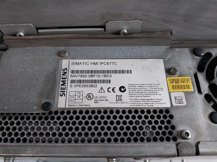 Siemens 6Av7892-0Bf10-1Bc0 Hmi Panel For Temperature Fan Monitoring