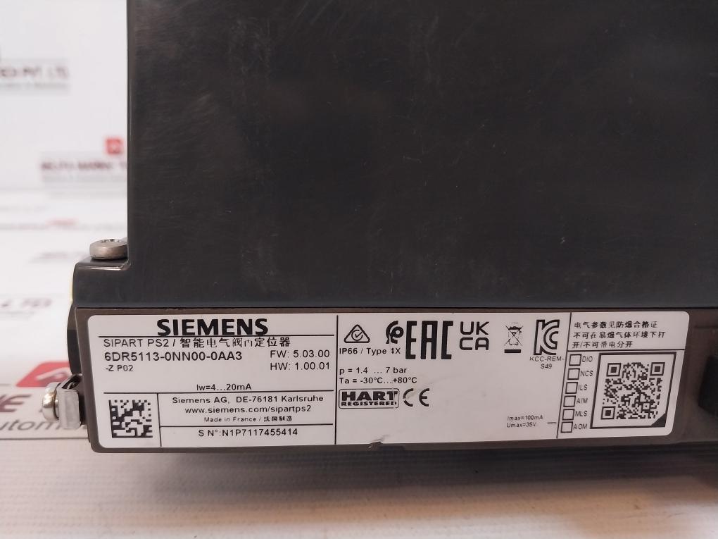 Siemens 6Dr5113-0Nn00-0Aa3 Electropneumatic Positioner Sipart Ps2 Ip66 35V 100Ma