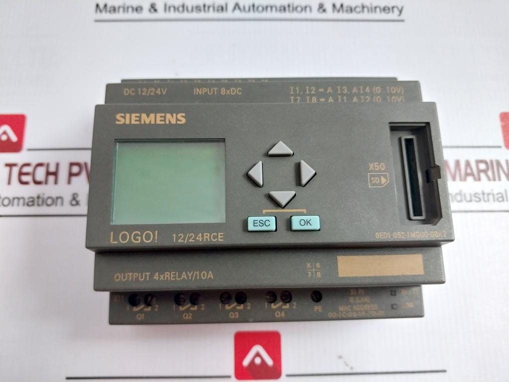 Siemens 6Ed1 052-1Md00-0Ba7 Logic Module Logo! 12/24Rce Dc12/24V 8A, 24Vdc 8Xdc