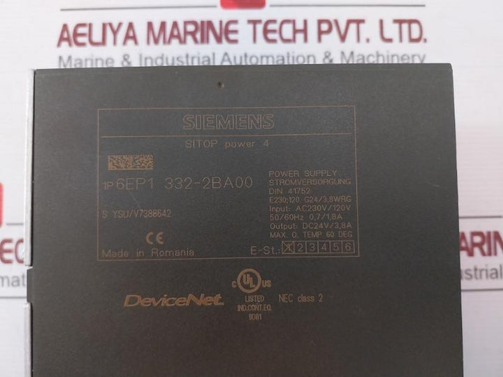 Siemens 6Ep1 332-2Ba00 Sitop Power 4 Stabilized Power Supply Unit Dc 24V/3.8A