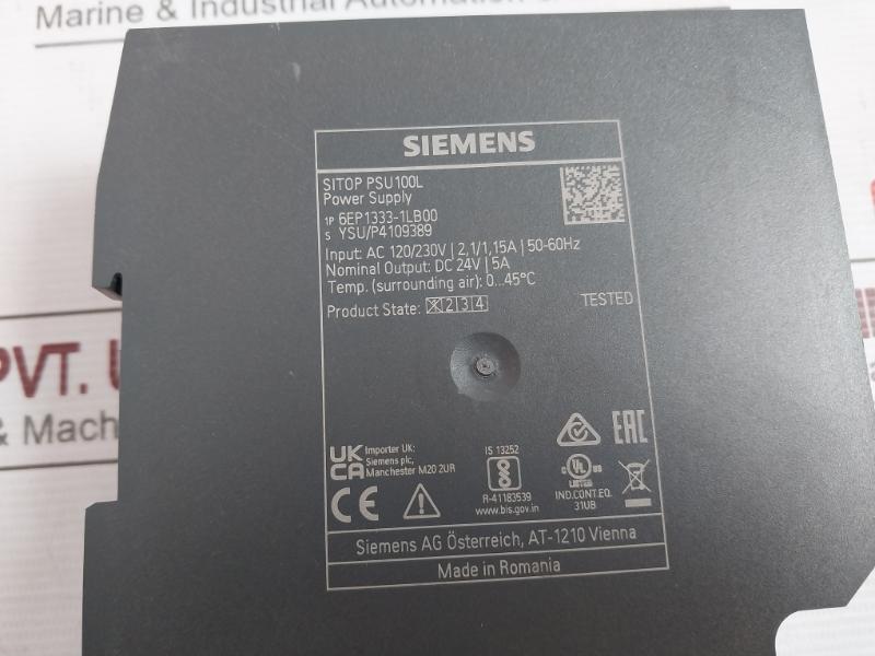 Siemens 6Ep1333-1Lb00 Power Supply Sitop Psu100L Dc24V 5A 120/230Vac 50-60Hz