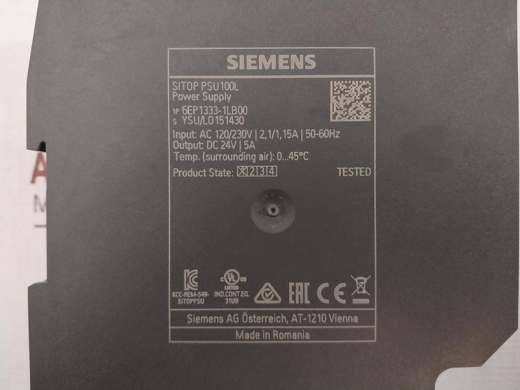 Siemens 6Ep1333-1Lb00 Sitop Psu100L Power Supply Unit Ac 100-230V Dc 24V / 5A