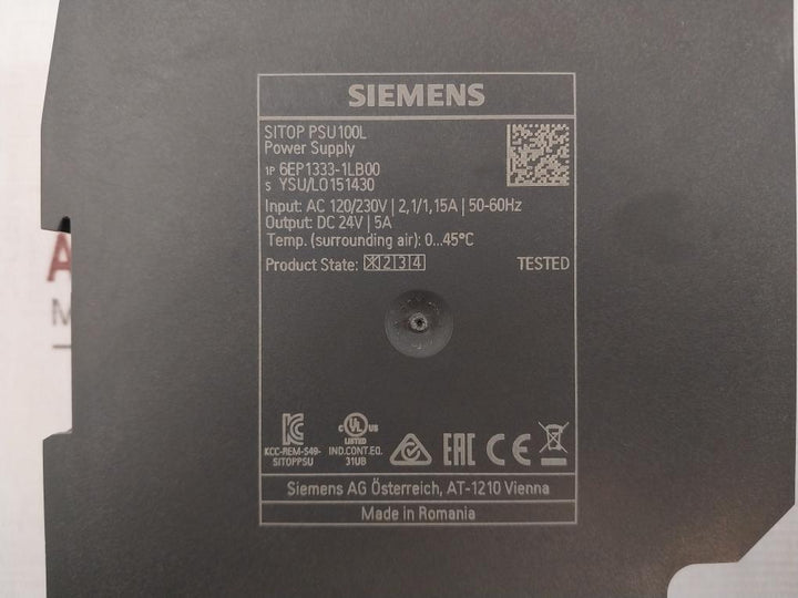 Siemens 6Ep1333-1Lb00 Sitop Psu100L Power Supply Unit Ac 100-230V Dc 24V / 5A