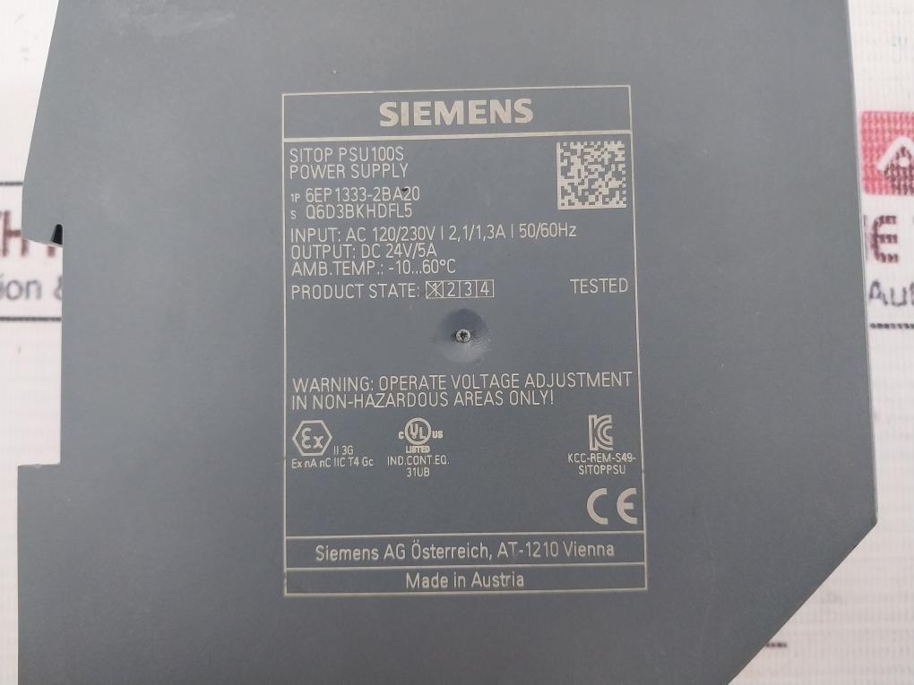 Siemens 6Ep1333-2Ba20 Power Supply 120/230Vac 50/60Hz