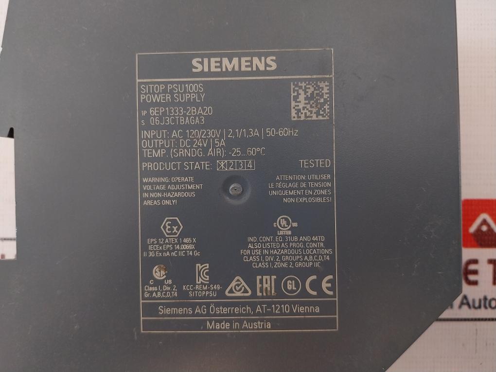 Siemens 6Ep1333-2Ba20 Sitop Psu100S Power Supply Ac120/230V 2.1-3.1A 50-60Hz