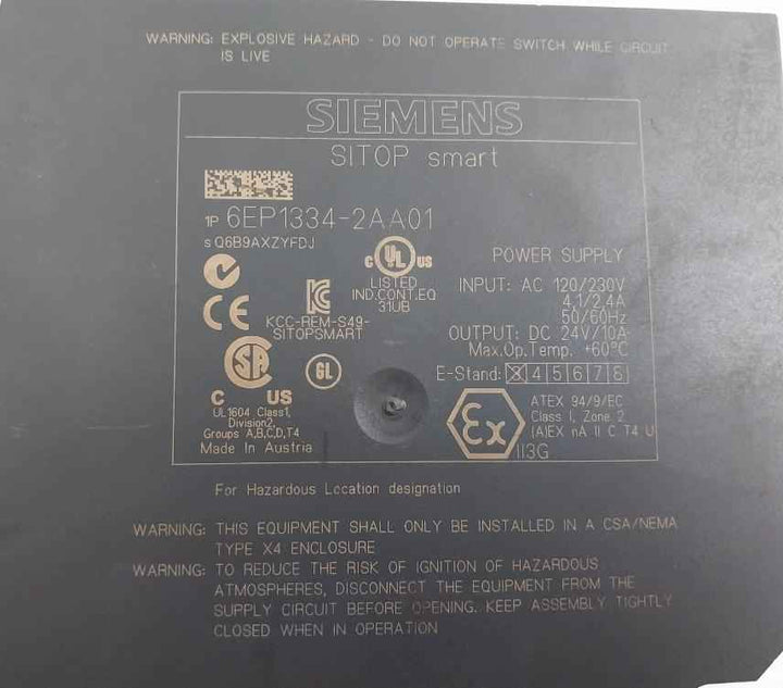 Siemens 6Ep1334-2Aa01 Sitop Smart Power Supply Ac 120/230V 4.1/2,4A 50/60Hz