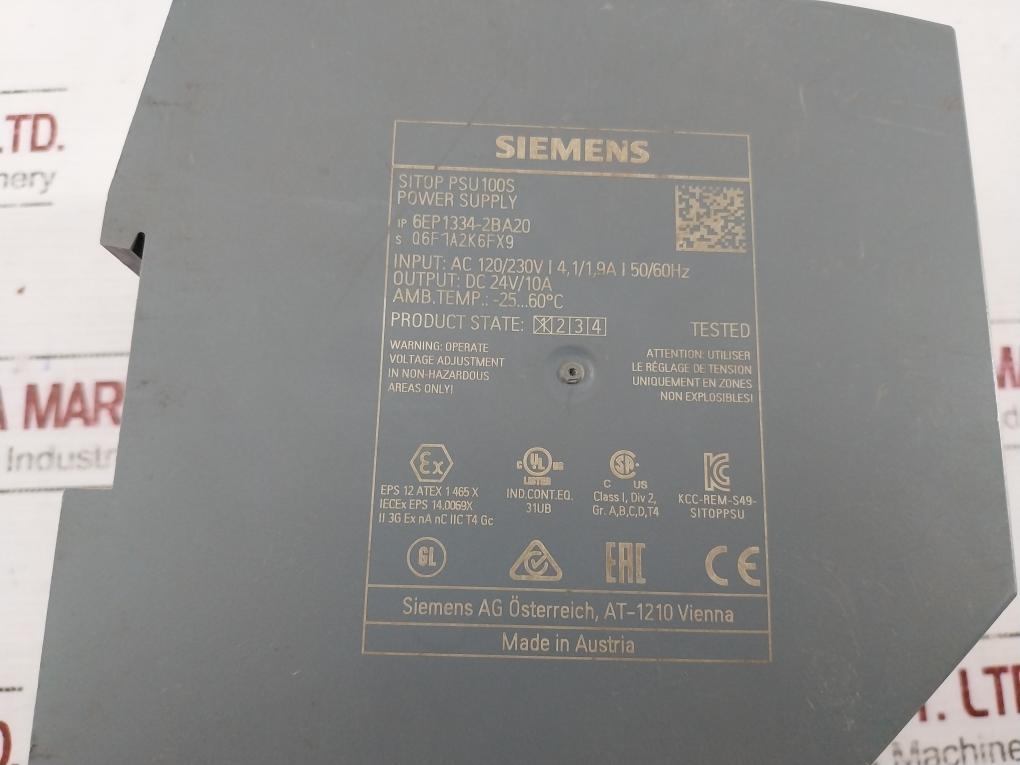 Siemens 6Ep1334-2Ba20 Power Supply 24V/10A Ac 120/230V