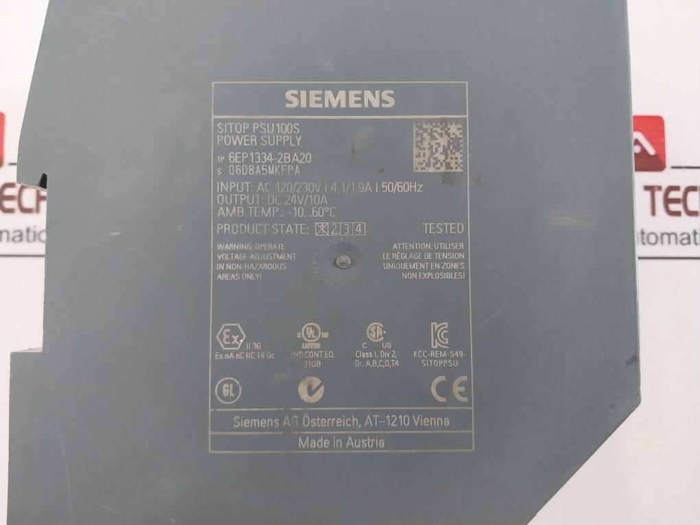 Siemens 6Ep1334-2Ba20 Power Supply Dc 24V/10A