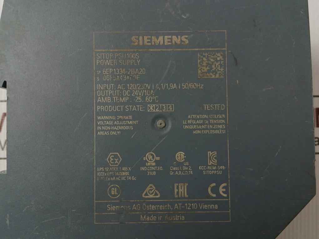Siemens 6Ep1334-2Ba20 Sitop Psu100S Power Supply Ac 120/230V 4.1/1.9A