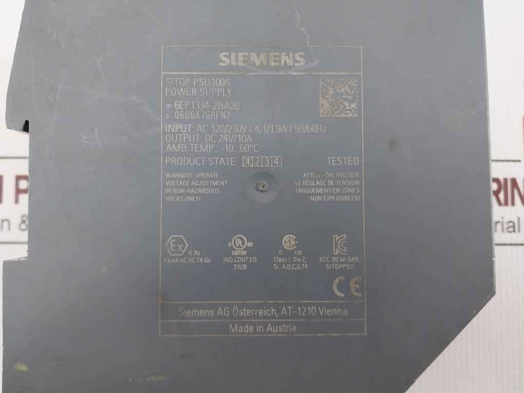 Siemens 6Ep1334-2Ba20 Sitop Psu100S Power Supply Unit Ac 120/230V 4.1/1.9A 50/60