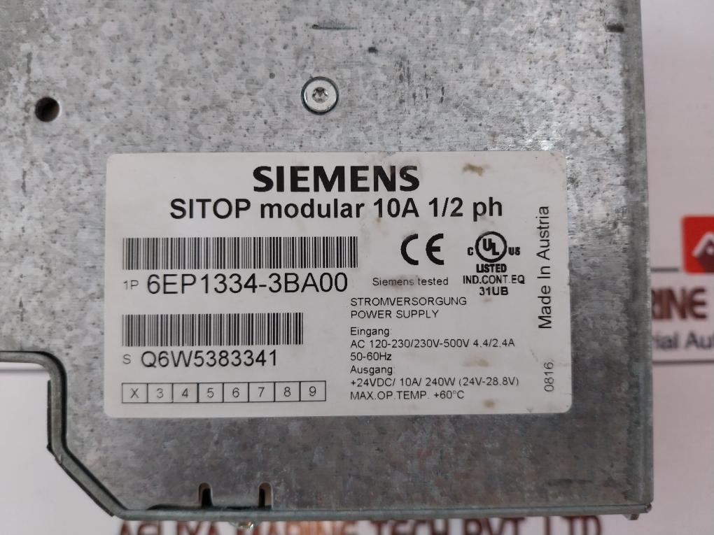 Siemens 6Ep1334-3Ba00 Sitop Din Rail Power Supply 50/60Hz