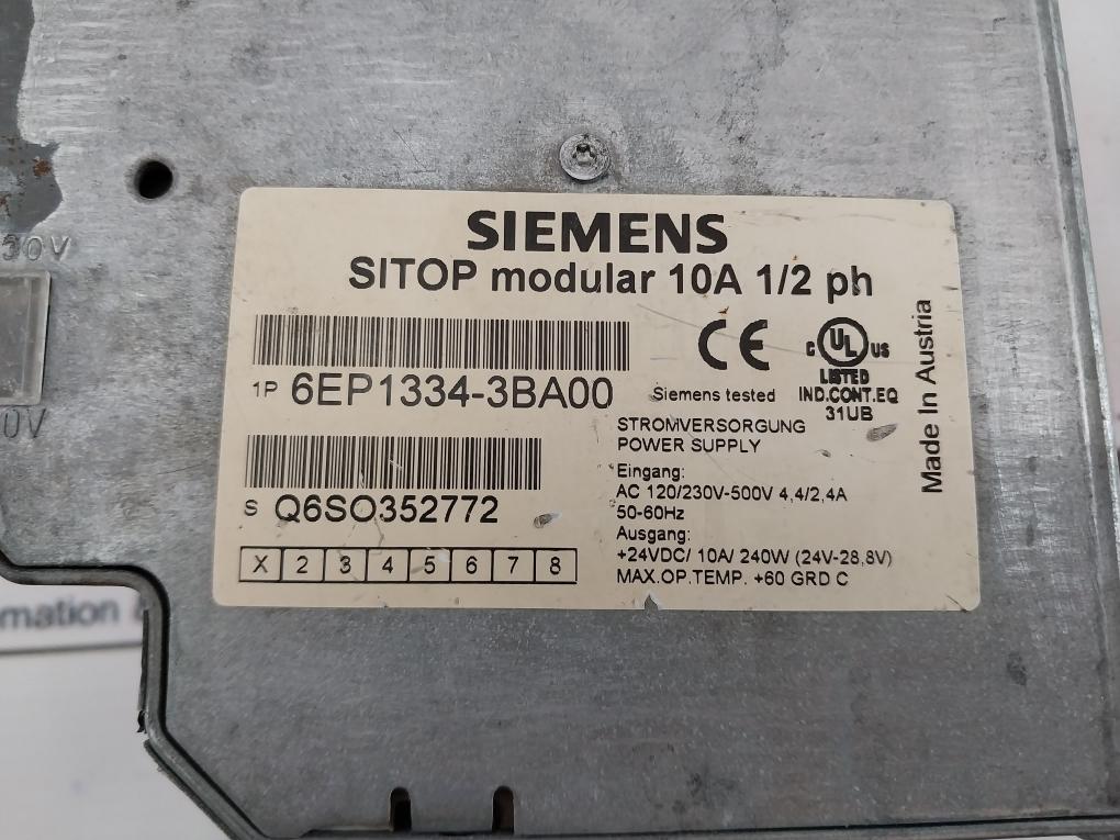 Siemens 6Ep1 334-3Ba00 Sitop Modular 10A 1/2 Ph Power Supply 230V-500V 50-60 Hz