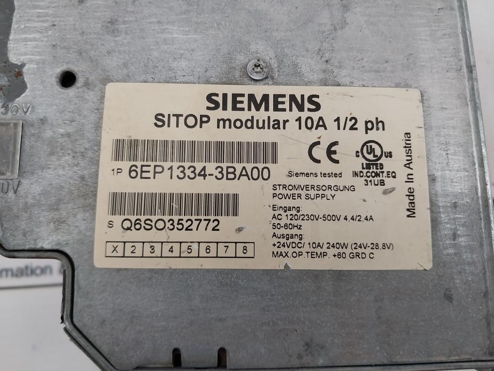 SIEMENS 6ep1 334-3ba00 SITOP Modular 10a 1/2 Ph Power Supply 230/500V