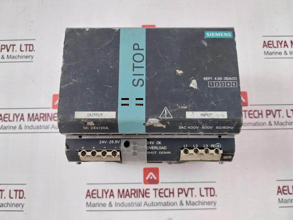 Siemens 6Ep1436-3Ba00 Sitop Power 20 Stabilized Power Supply 24Vdc/20A/480W