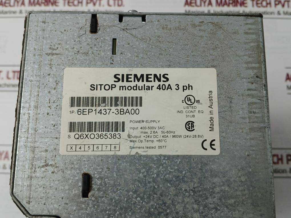 Siemens 6Ep1 437-3Ba00 Switching Mode Din Rail Power Supply 2.6A 50/60Hz
