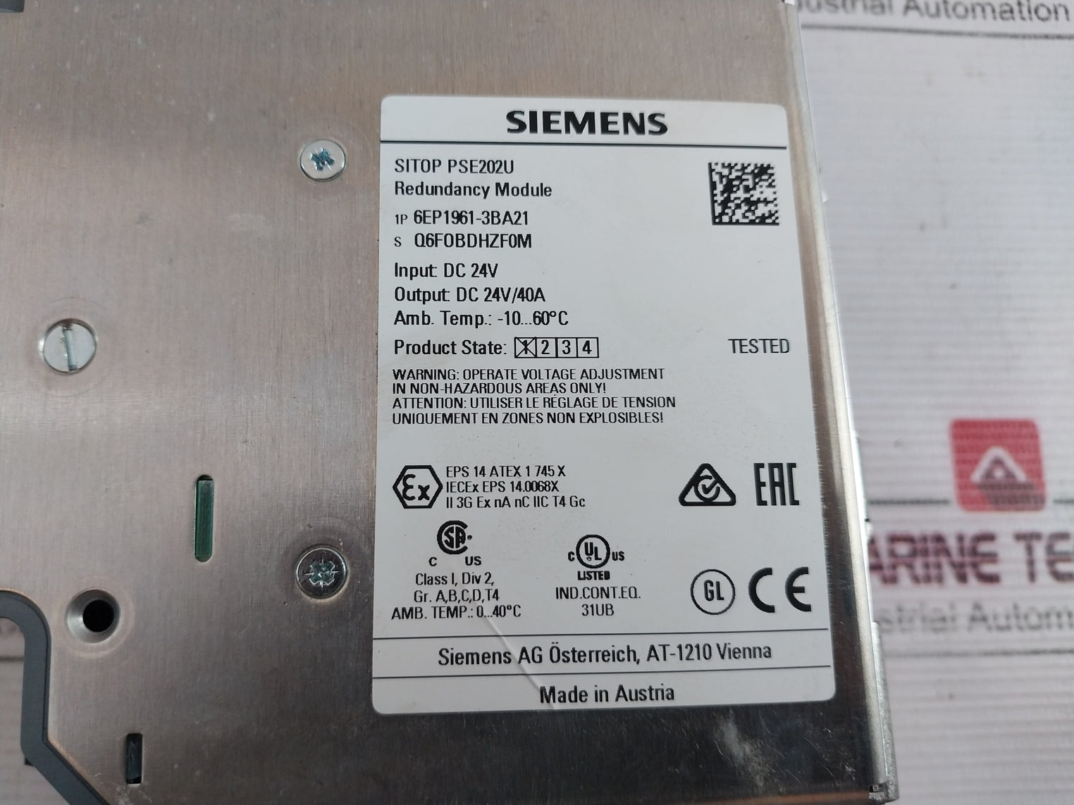 Siemens 6Ep1 961-3Ba21 Power Supply 24V/40A