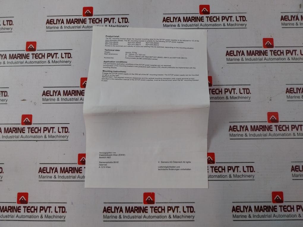 Siemens 6Ep1971-2Ba00 Sitop Power Mounting Bracket