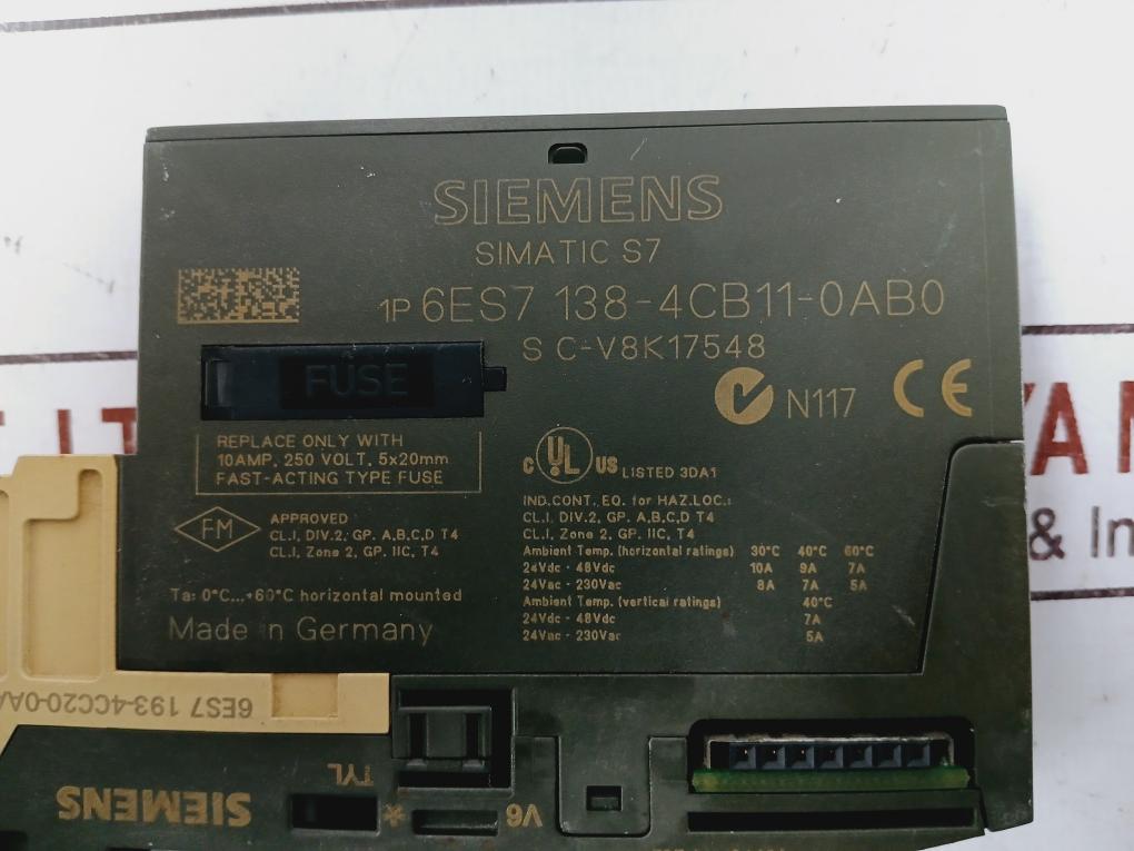 Siemens SIMATIC 6ES7138-4CB11-0AB0 Power Module W/ Terminal Block 193-4CC20-0AA0