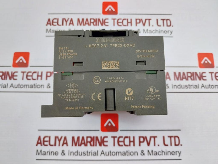 Siemens 6Es7 231-7Pb22-0Xa0 Analog Input Em231 Cn Rtd Module
