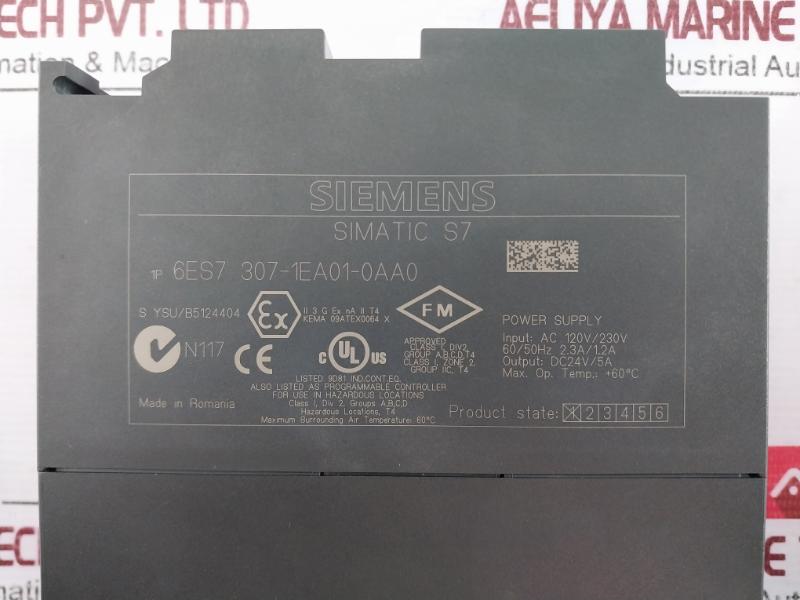 Siemens Simatic S7 6Es7 307-1Ea01-0Aa0 Regulated Power Supply Di16/Do16Xdc24V Dc24V/5A