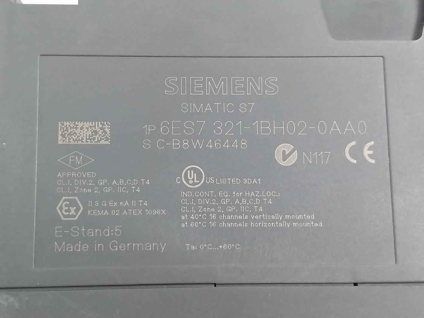 Siemens 6es7 321-1bh02-0aa0 Simatic S7 Input/output Module