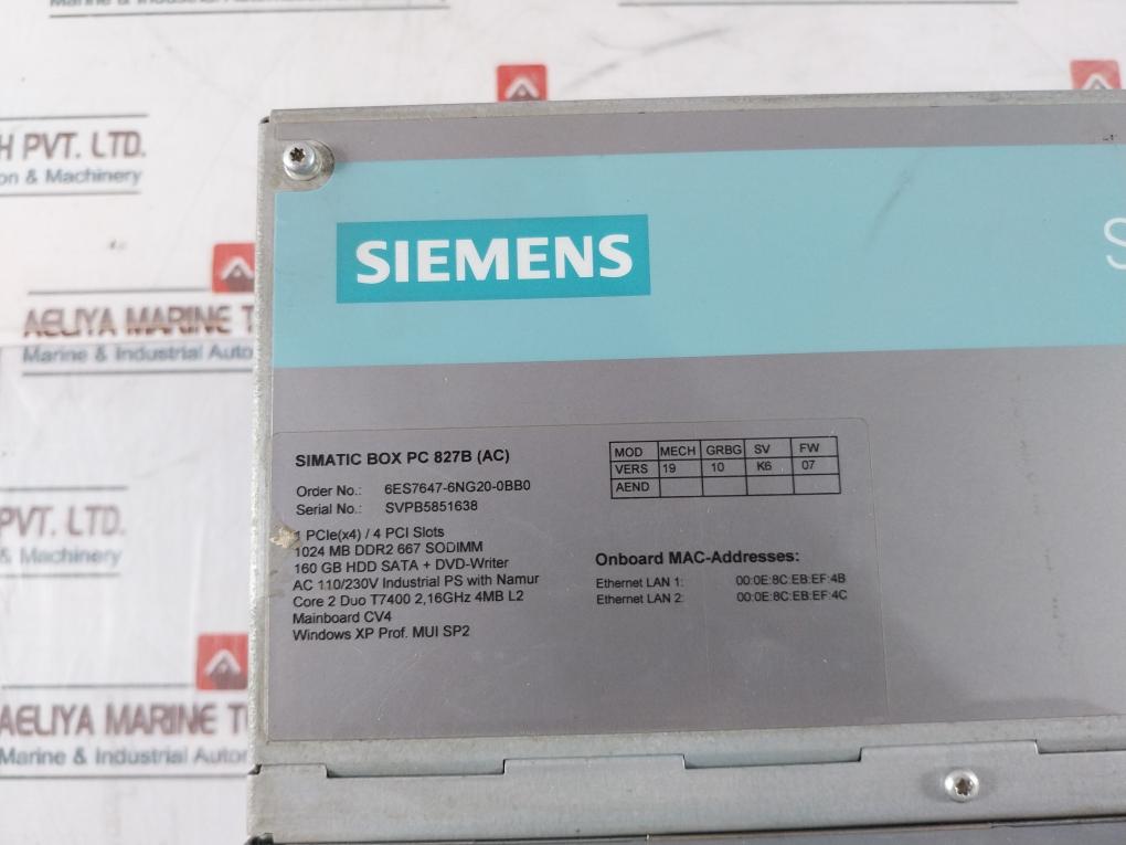 Siemens 6Es7647-6Ng20-0Bb0 Simatic Box Pc 50-60Hz