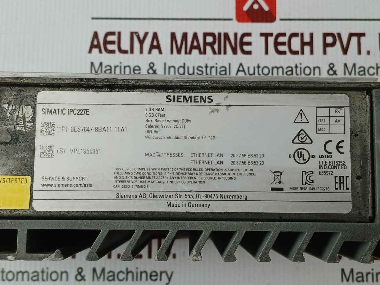 Siemens Simatic 6Es7647-8Ba11-1La1 Simatic Ipc227E Nanobox Industrial Pc 2 Gb Ram