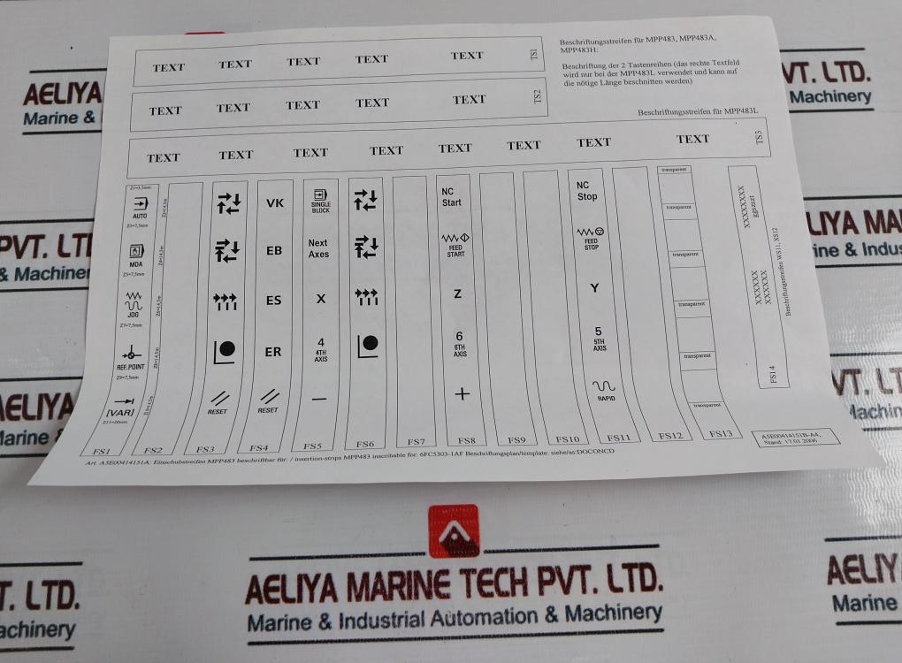 Siemens 6Fc5303-1Af00-1Aa1 Push Button Panel 24 Vdc/ 35W