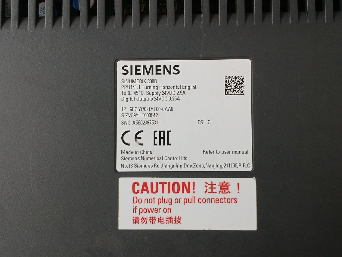 Siemens 6Fc5370-1At00-0Aa0 Sinumerik 808D Turning Panel Ppu141.1 24Vdc 2.5A