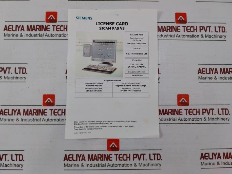 Siemens 6Md9000-1Aa10-8Aa0 Sicam Pas/Pqs V8.11 Power Automation Dvd/Quality Usb