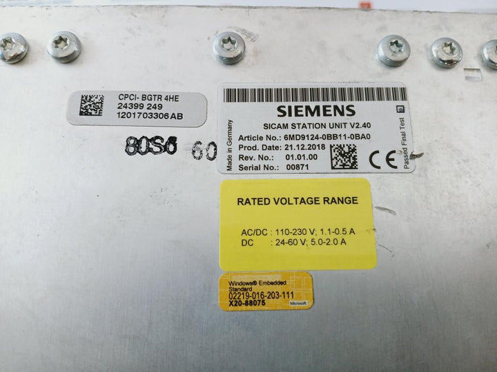 Siemens 6Md9124-0Bb11-0Ba0 Sicam Station Unit V2.40 (Front Glass Broken)