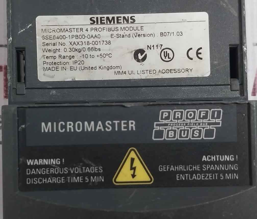 Siemens 6Se6400-1Pb00-0Aa0 Micromaster 4 Profibus Module