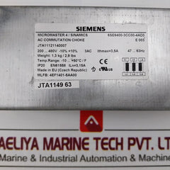 Siemens 6Se6400-3Cc00-4Ad3 Micromaster 4 Line Reactor 47-63Hz