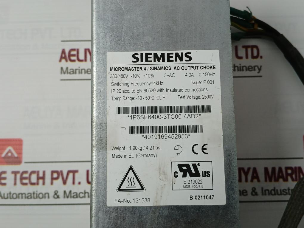 Siemens 6Se6400-3Tc00-4Ad2 Micromaster 4 Ac Output Choke 2500V Ip20