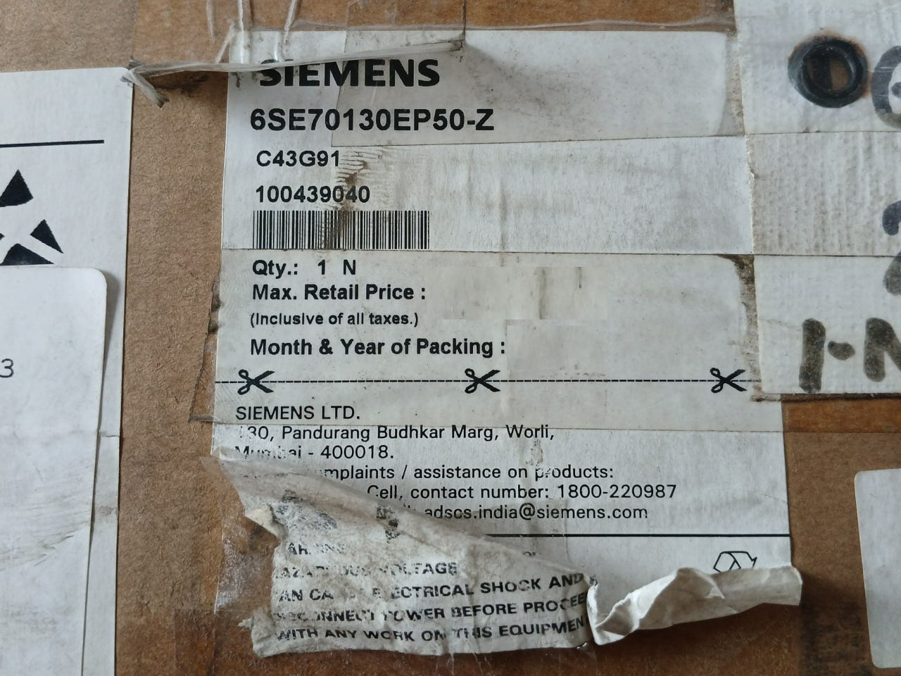 Siemens 6Se7013-0Ep50-z Masterdrives Mc Ac/Ac Drive 3Ph 0-380...480V 0-400Hz