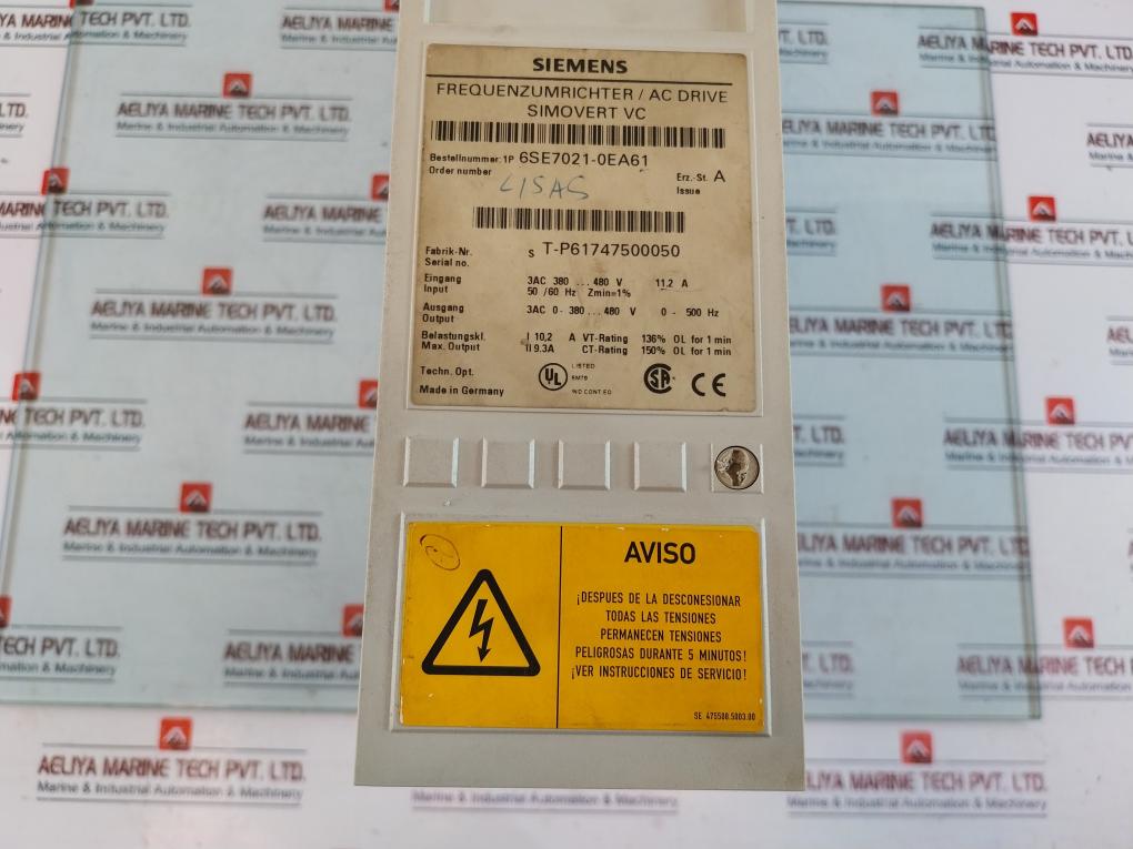 Siemens 6Se7021-0Ea61 Simovert Vc Frequency Converter 3Ac 380…480V 11.2A 50/60 Hz