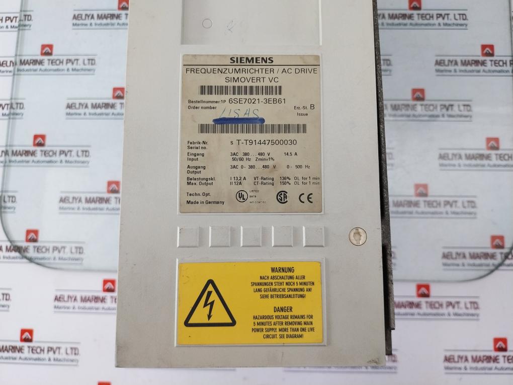 Siemens 6Se7021-3Eb61 Ac Drive Simovert Vector Control Converter 3Ac 380-480V